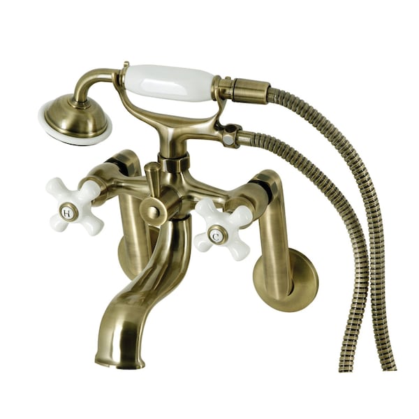 Kingston Brass Tub Wall Mount Clawfoot Tub Faucet with Hand Shower, Antique Brass KS229PXAB - main